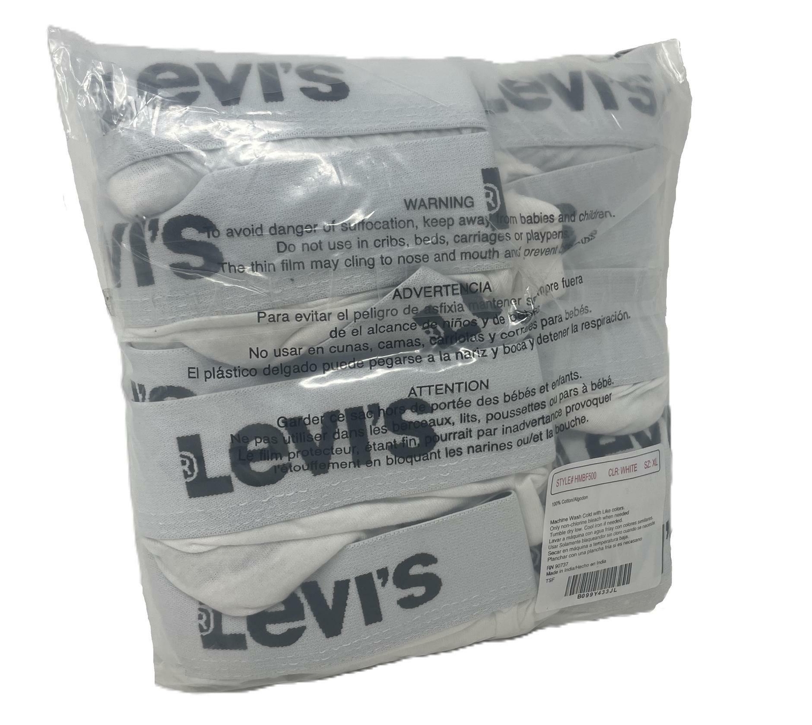 Levi’s Men’s White Underwear Bikini Briefs 100% Cotton Tag Free – 5 Pack – XL