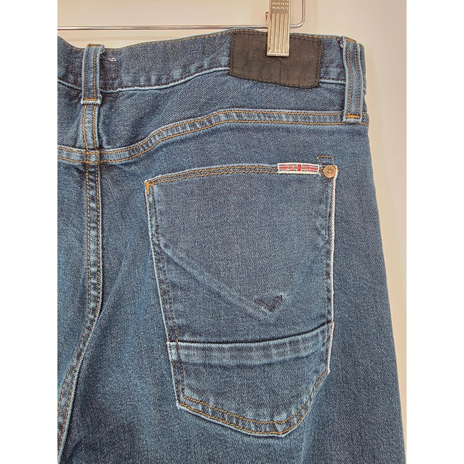 Hudson Blake Slim Straight Selvedge Button Fly Jeans Men 34×31 Dark Wash