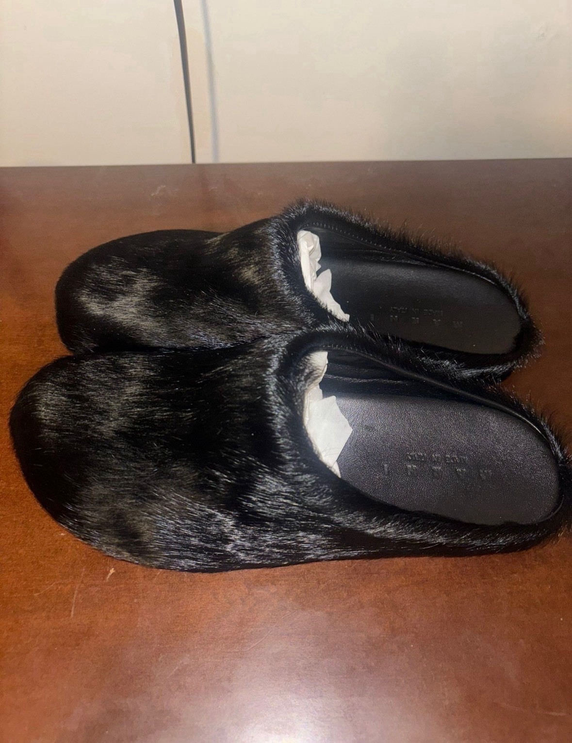 Marnis Men’s Black Fur Mule Slippers Closed Toe Slip-On US 11