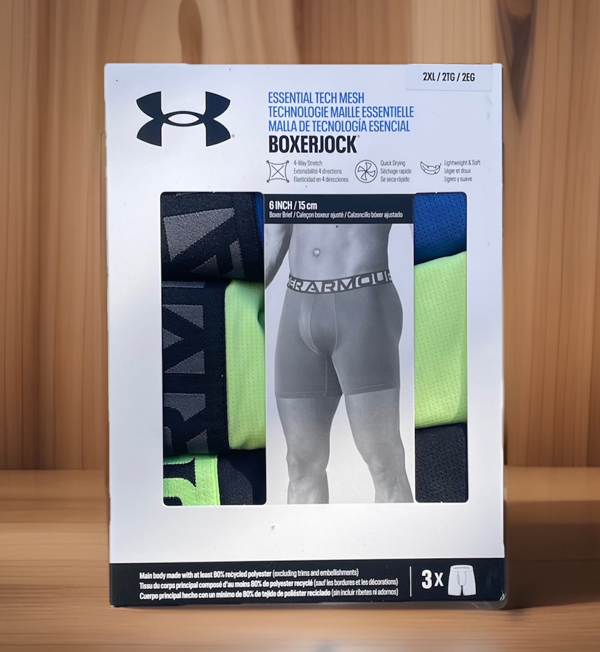 Under Armour Essential Tech Mesh Boxerjock Mens 2XL 3 Pack 6” Blue Green Black