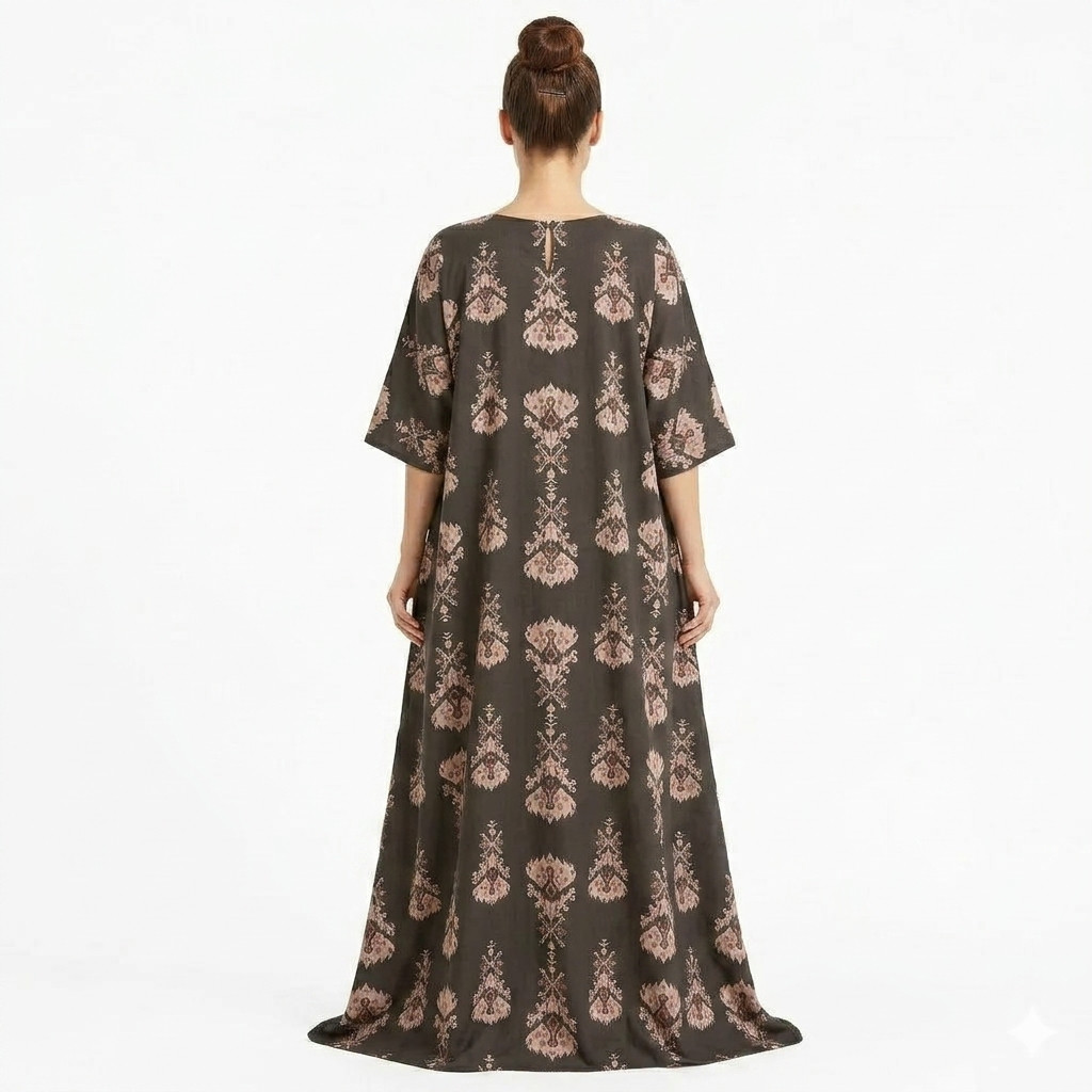 Pure Cotton Dabu Print Kaftan Dress – Handmade Rajasthan Maxi Kaftan