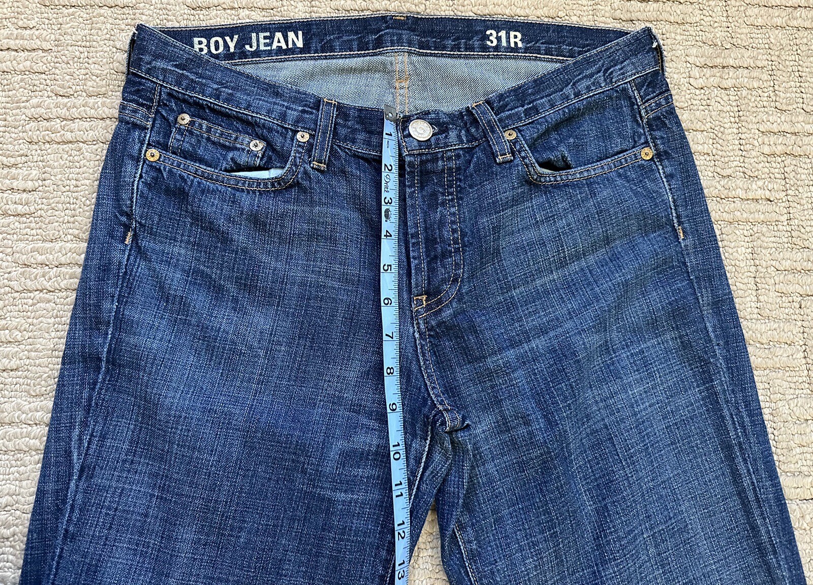 J. Crew Button Fly Boy Jean Women’s Size Mid Rise Rigid Denim Dark Wash 31R