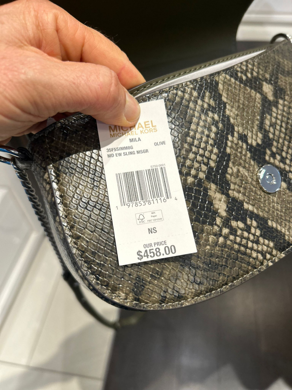 Michael Kors Mila Medium Women Snake Embossed Sling Messenger Bag Olive