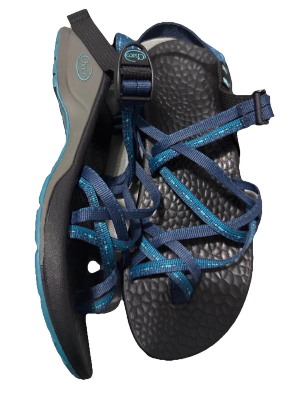Chaco Women’s US 10 Blue/Black Strappy Sandals Adjustable Ankle Strap Nylon