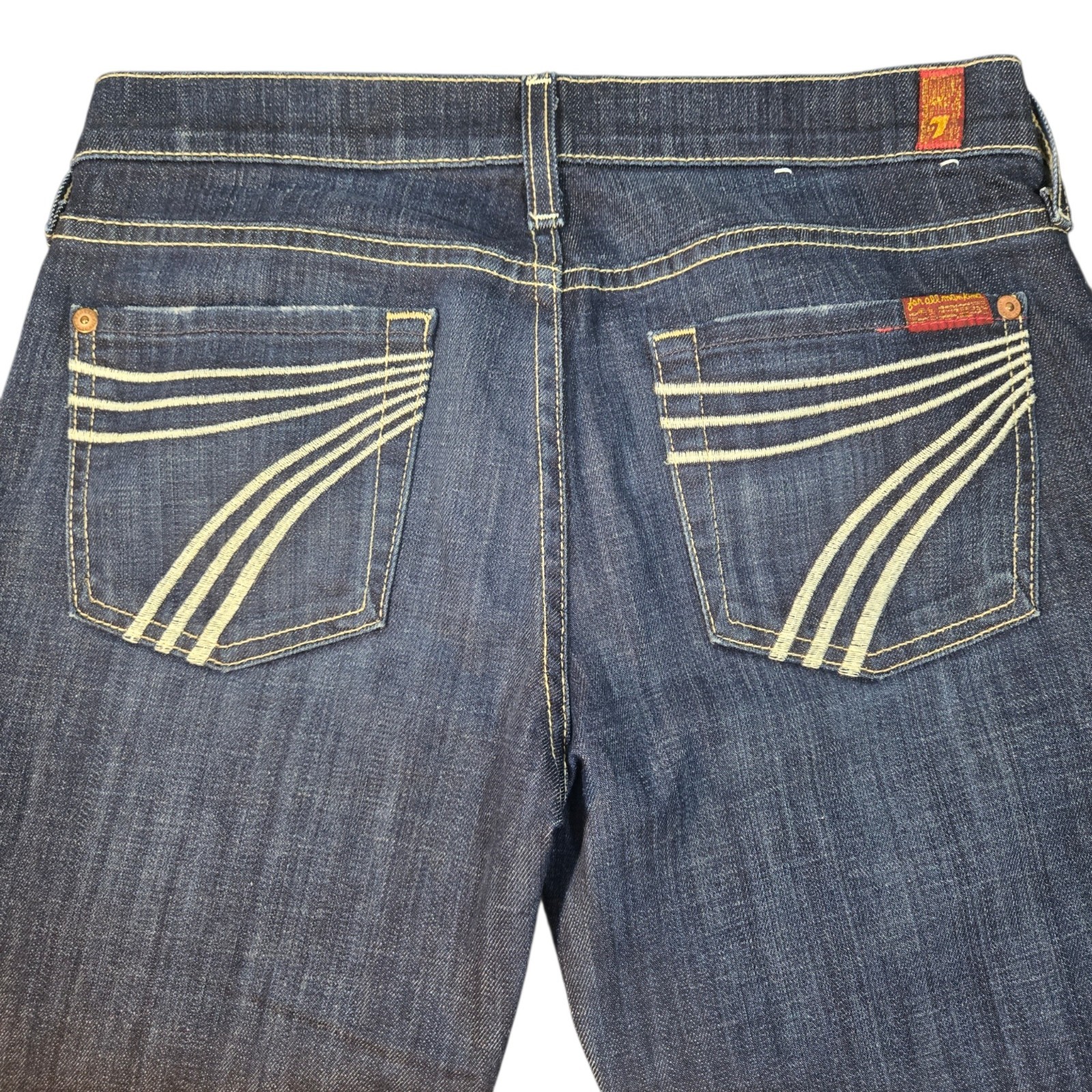 7 for All Mankind Dojo Denim Jeans Low Rise Flare Dark Wash Womens 26 (28×30)