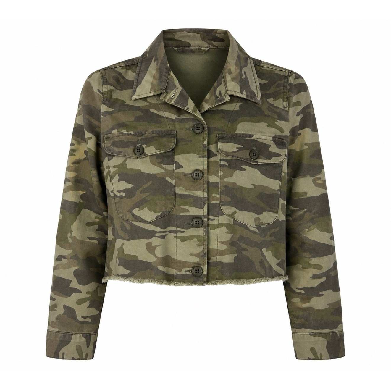 Mudd Camo Cropped Twill Jacket Medium Raw Hem Utility Military NWT