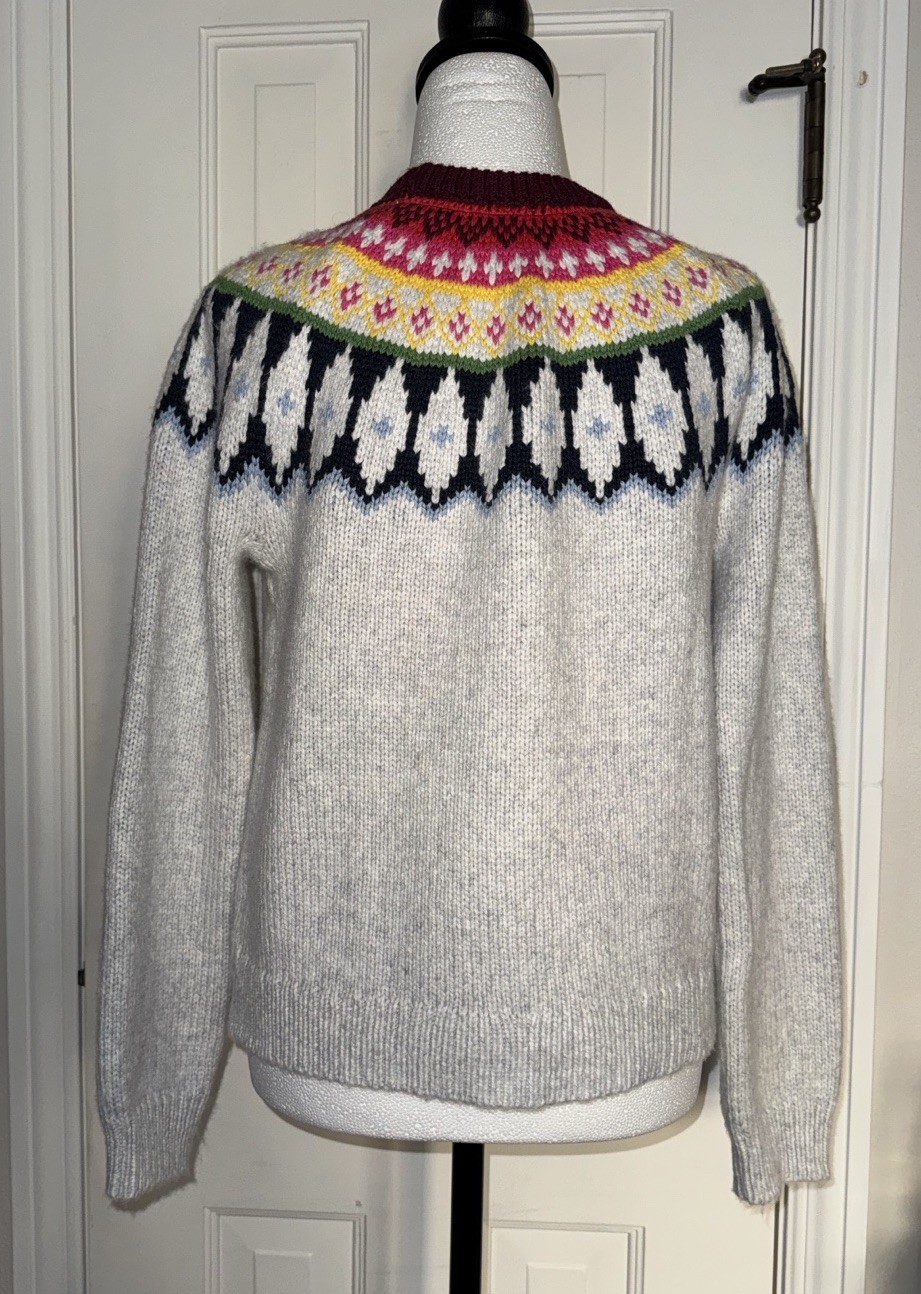 Marine Later Fair Isle Yoke Cream Multi Color Nordic Pattern Crew Pullover