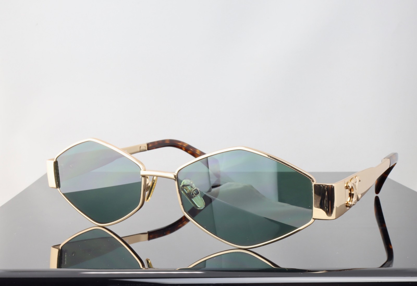 Celine Triomphe Metal CL40254U 30N Gold / Green Lenses Geometric Sunglasses