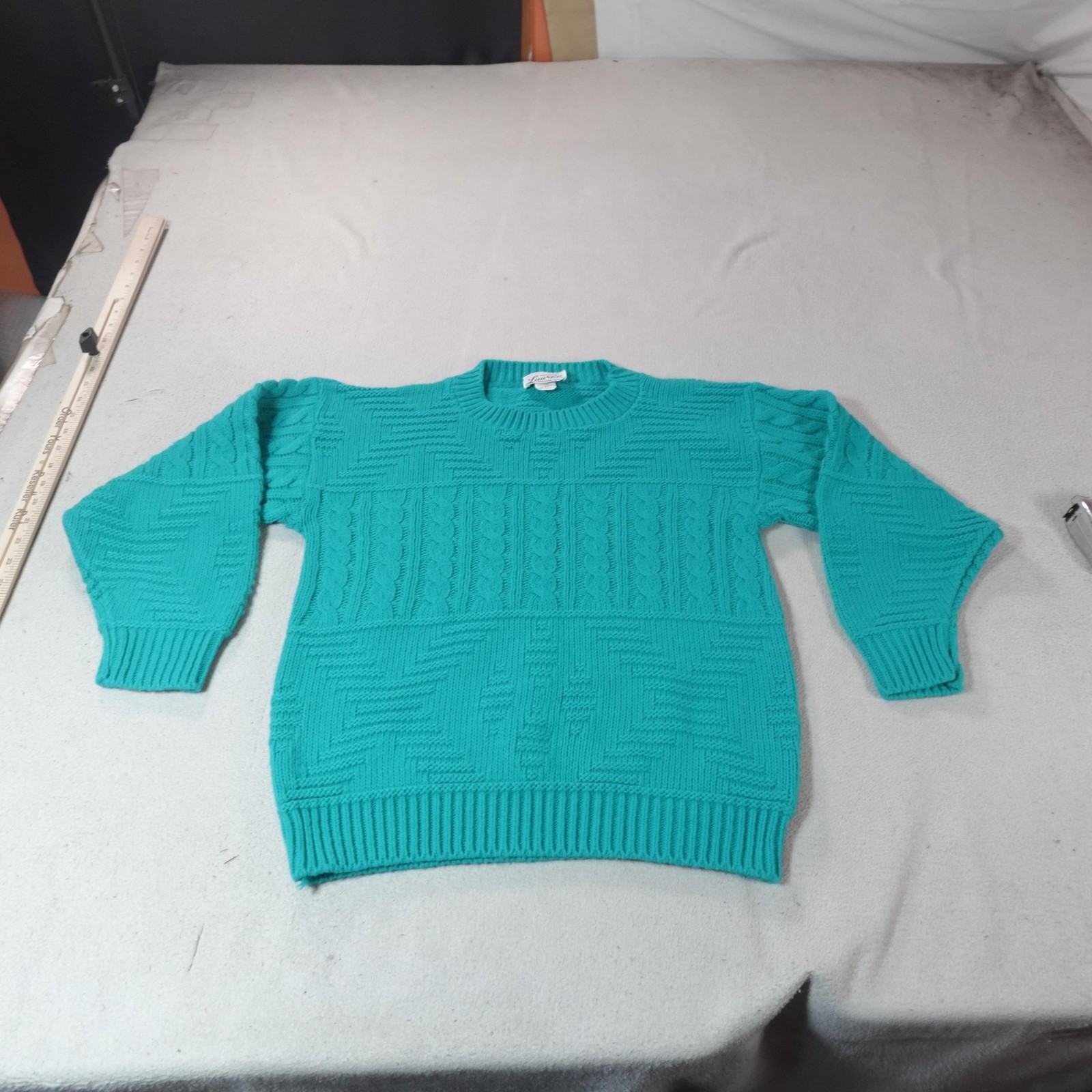Vintage Lauren Knitwear Sweater Womens Medium Blue Fisherman Knit Crewneck Corp
