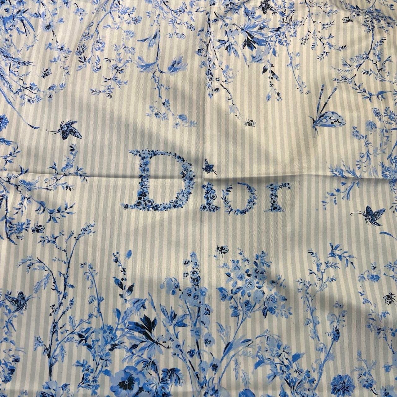 Dior 76×76 Square Silk Scarf Floral Pattern blue/grey color