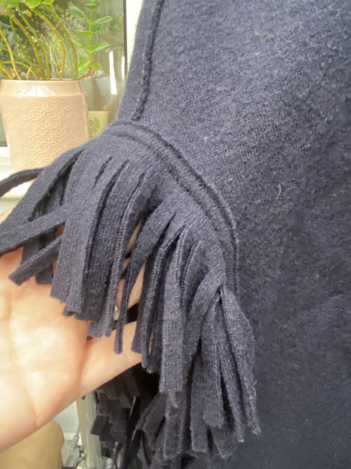 Rosso35 Italian Virgin Wool Navy Blue Fringed Poncho Cape BRAND NEW