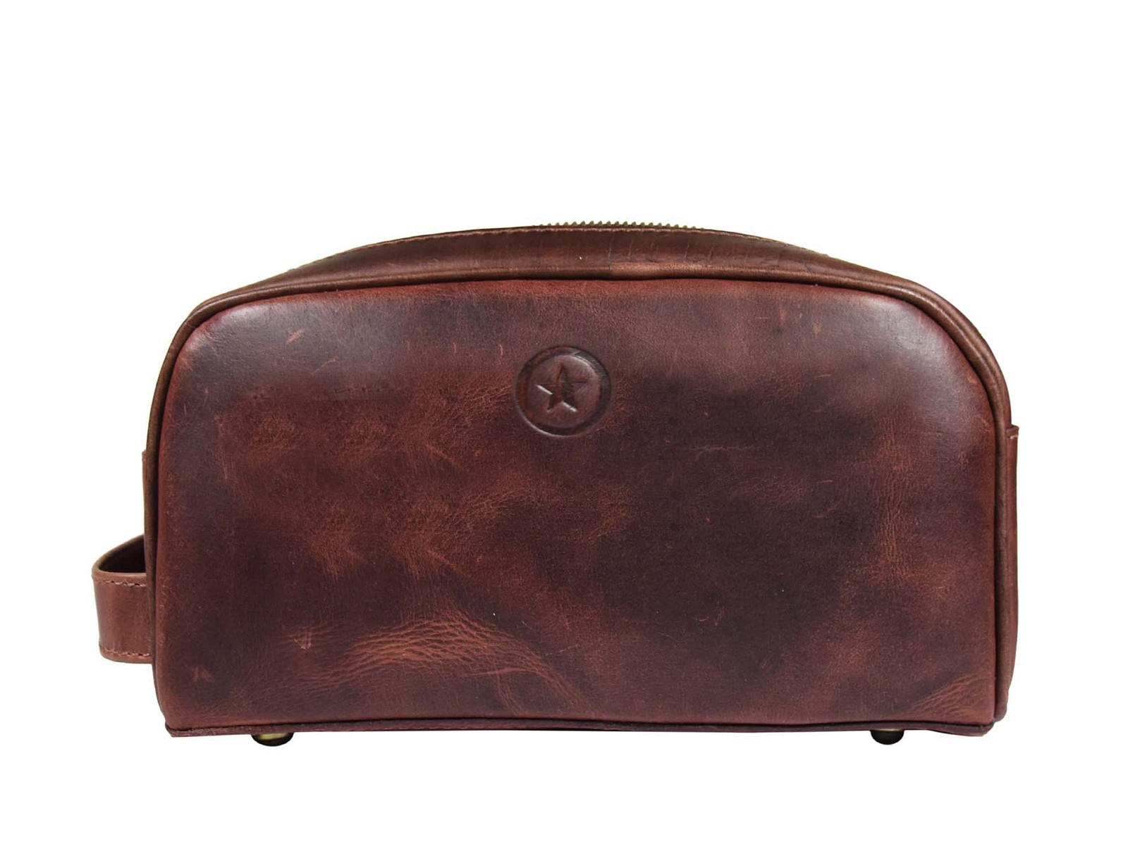 10″ Premium Leather Toiletry Travel Pouch 10.5 x 5.5 x Inch, Dark Brown