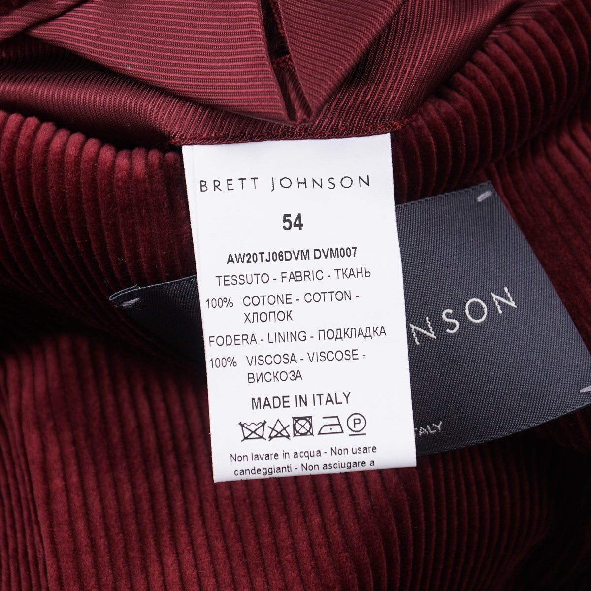 Brett Johnson Cherry Burgundy Velvet Corduroy Cotton Sport Coat 44R (Eu 54) New