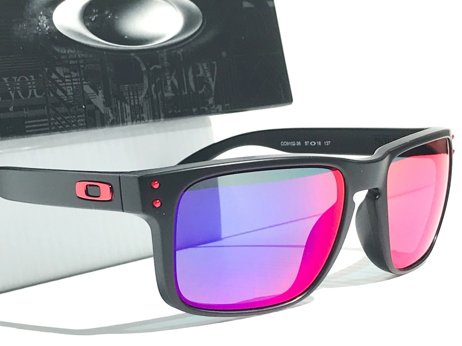 NEW* Oakley HOLBROOK Matte Black Positive Red Iridium w CASE Sunglass 9102-36
