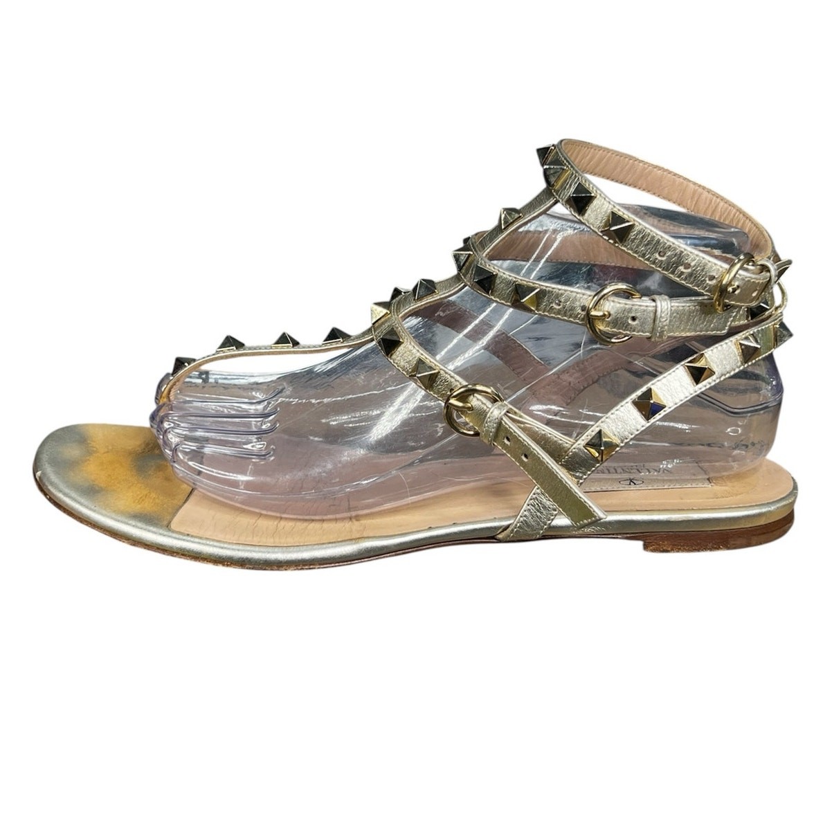 Valentino Garavani Women’s Rockstud Caged Gold Ankle Strap Sandal Size 40 US 9
