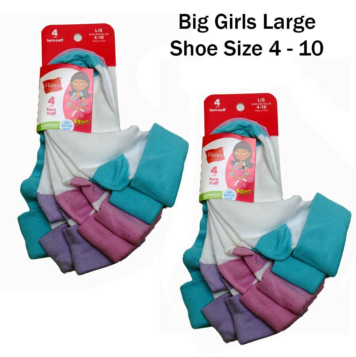 Hanes Turn Cuff EZ Sort Socks 2 Four Packs 8 total Pair
