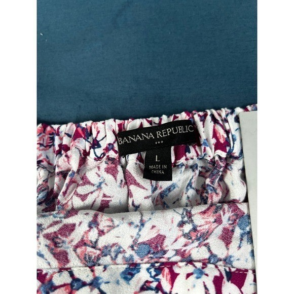 Banana Republic Floral Midi Skirt Pink Blue White Elastic Waist Slit Large NWT
