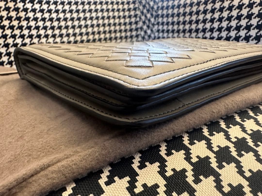 BOTTEGA VENETA Clutch Bag Pouch Leather Gray Unisex Brand New
