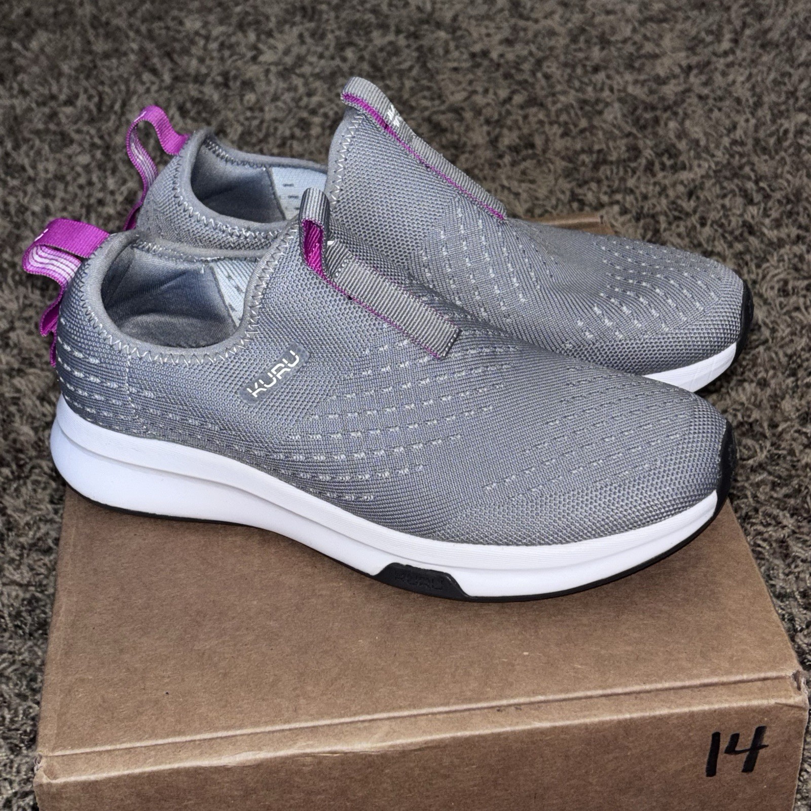 Kuru Atom Womens Size 7.5 Gray White Pink Walking Slip On Shoes Sneakers New