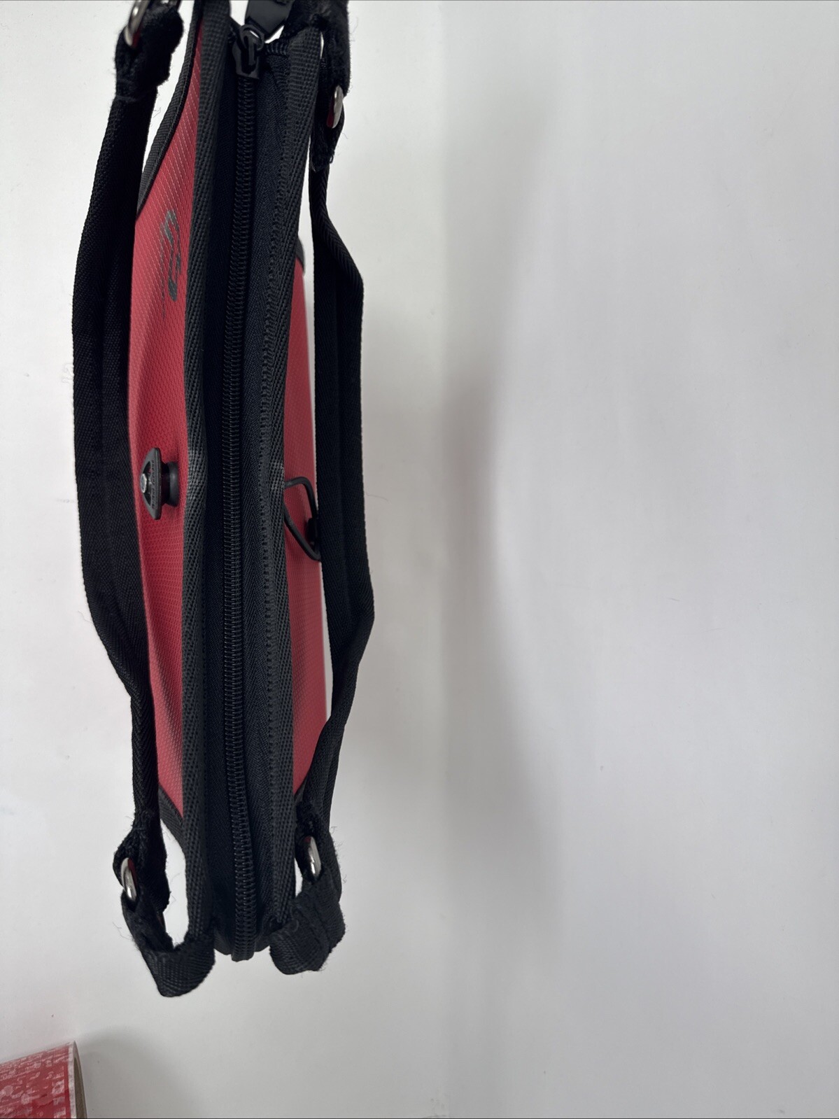 2004 BOBLBE-E Sweden Hardshell Purse Red/Black Double Strap Rubber Ball Feet
