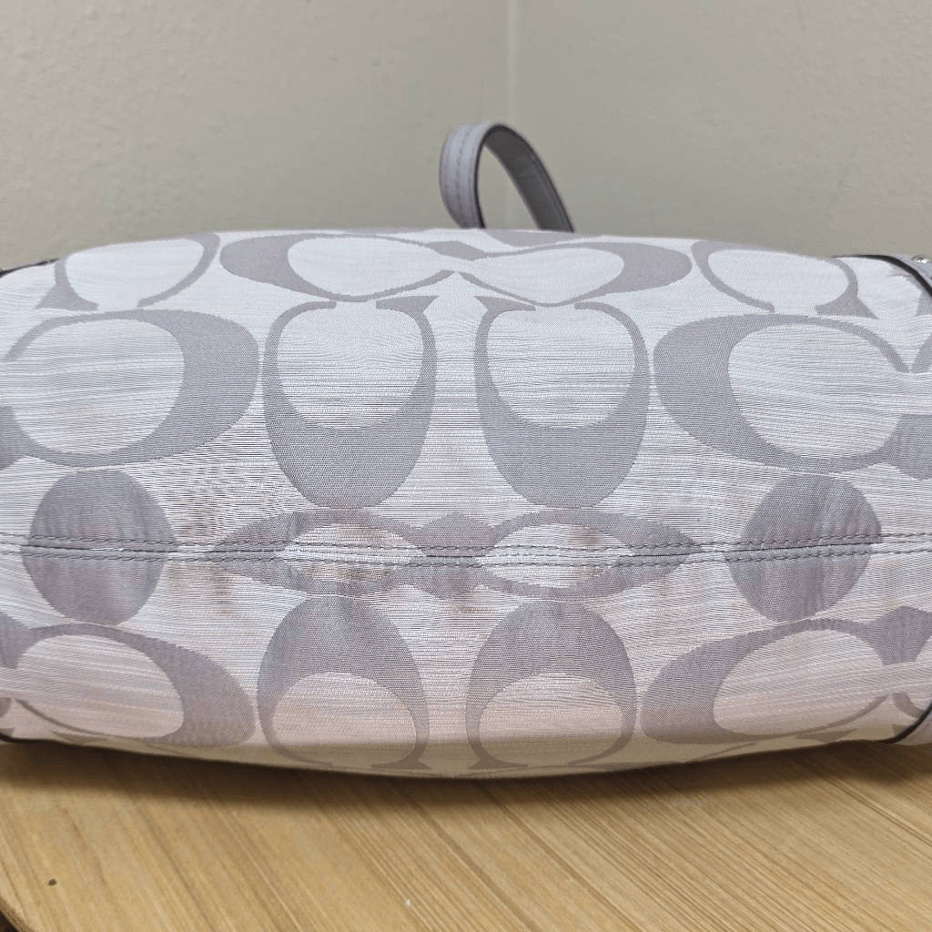 Coach Alexandra Signature C Tote Shoulder Bag F21919 Gray Leather Trim