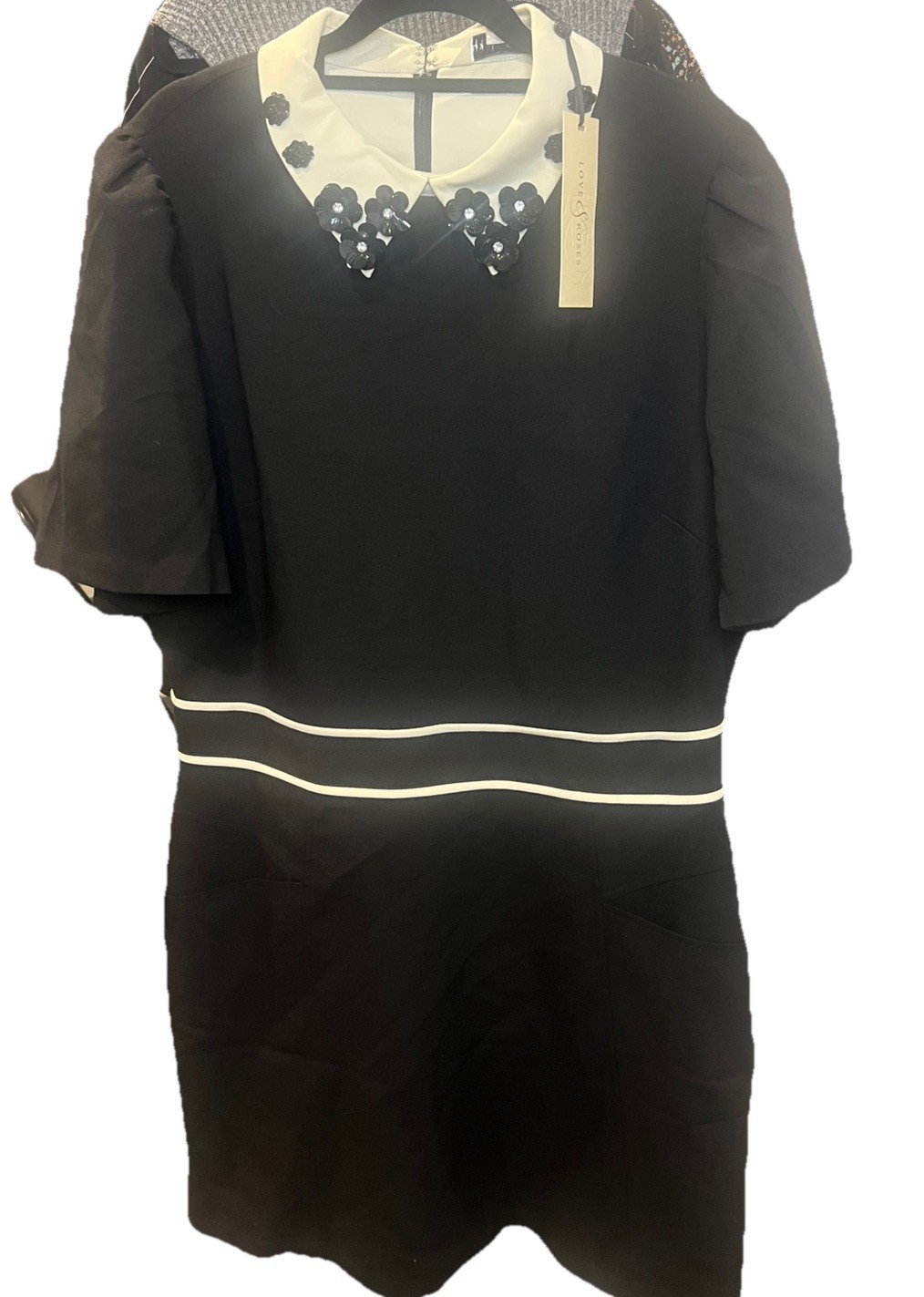 BNWT Love & Roses Black White Embellished Collar Shift Dress UK16 US12
