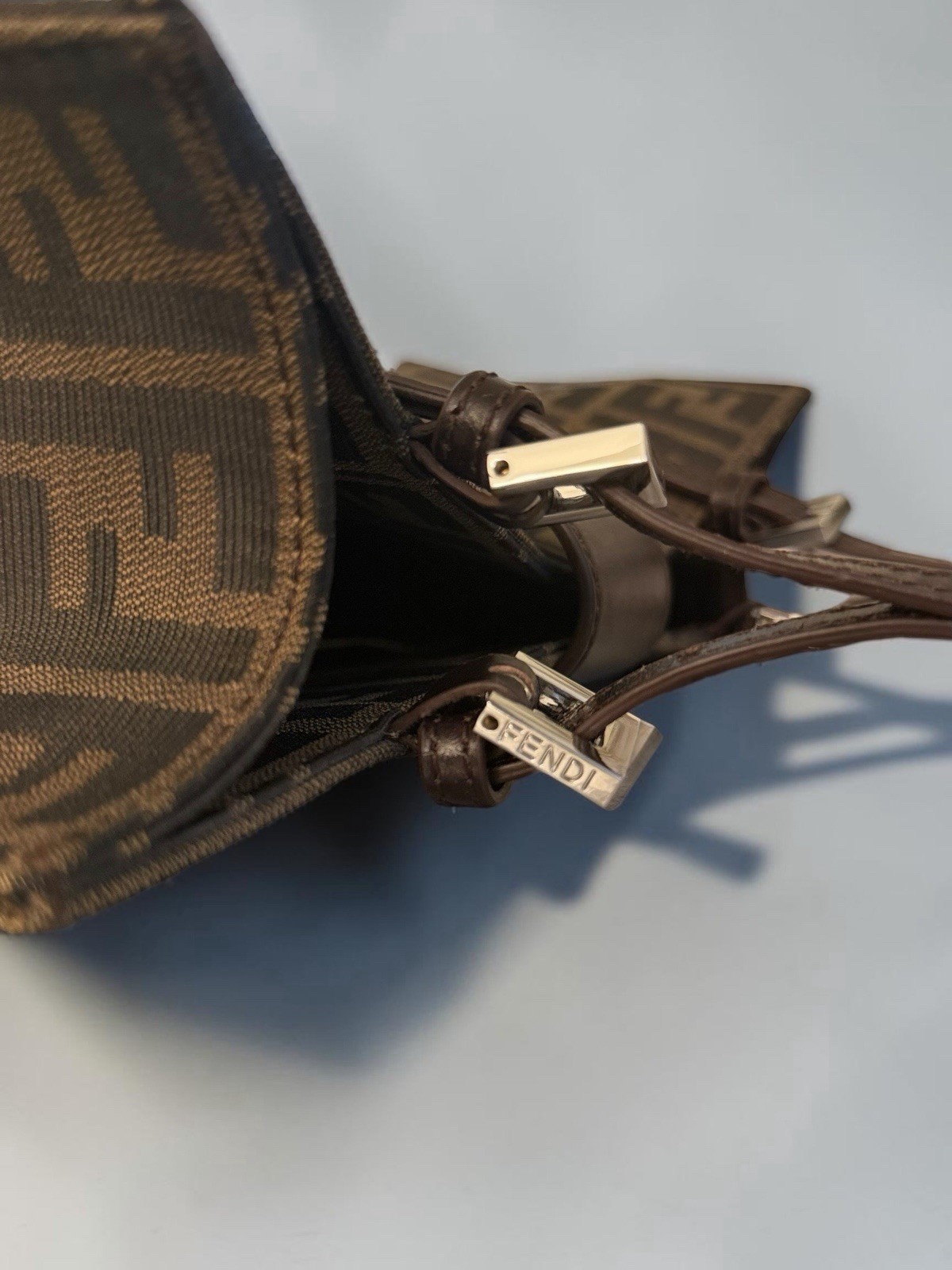 Fendi Zucca FF Monogram Brown Tote Bag Silver Hardware Magnetic Closure Pockets