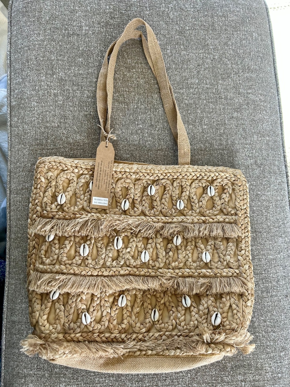 NWT SALT + UMBER Isla Jute Seashell Tote Bag Shells Natural Fringe Beach Tote