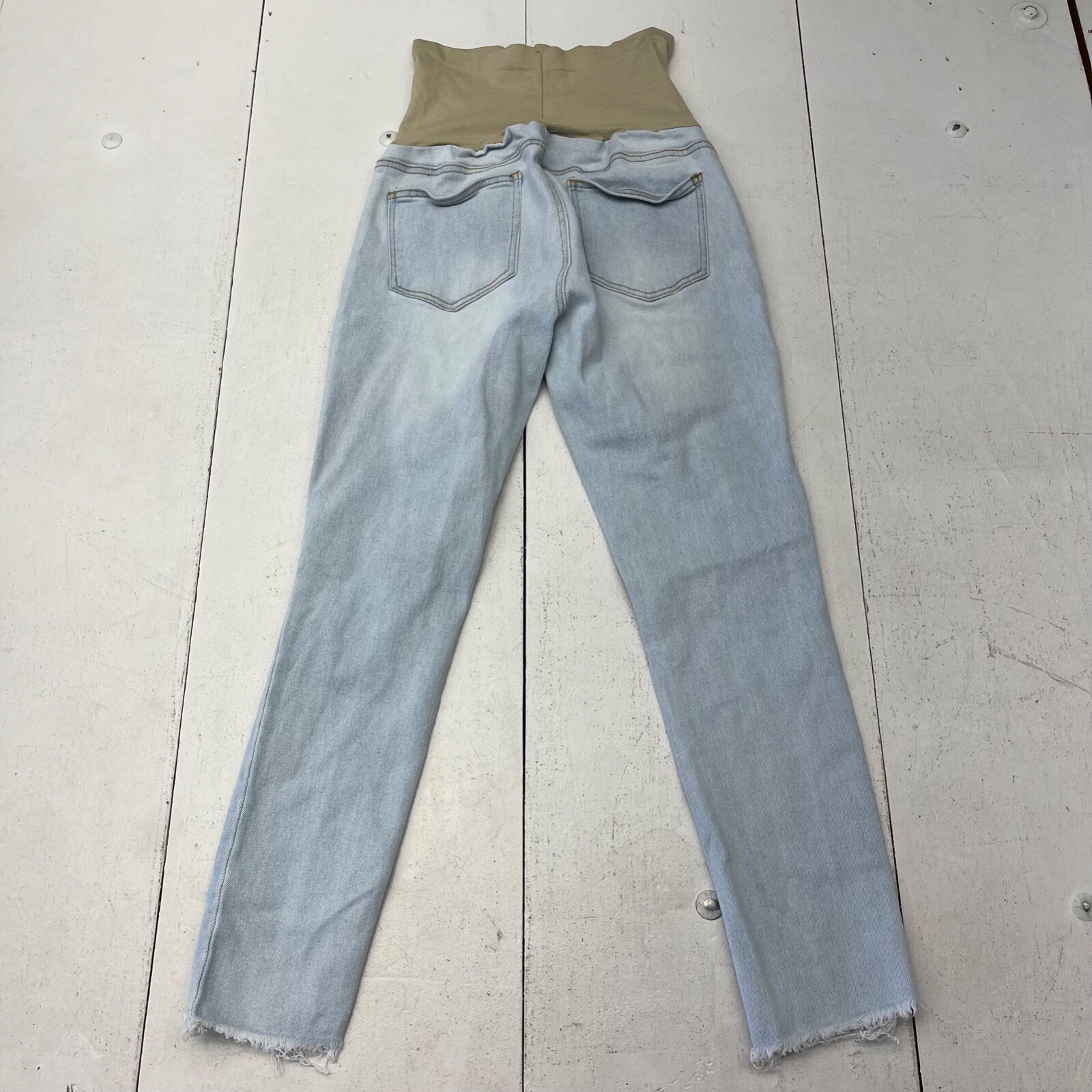 Blue Savvy Light Blue Denim Skinny Maternity Jeans Distressed Raw Hem Womens L