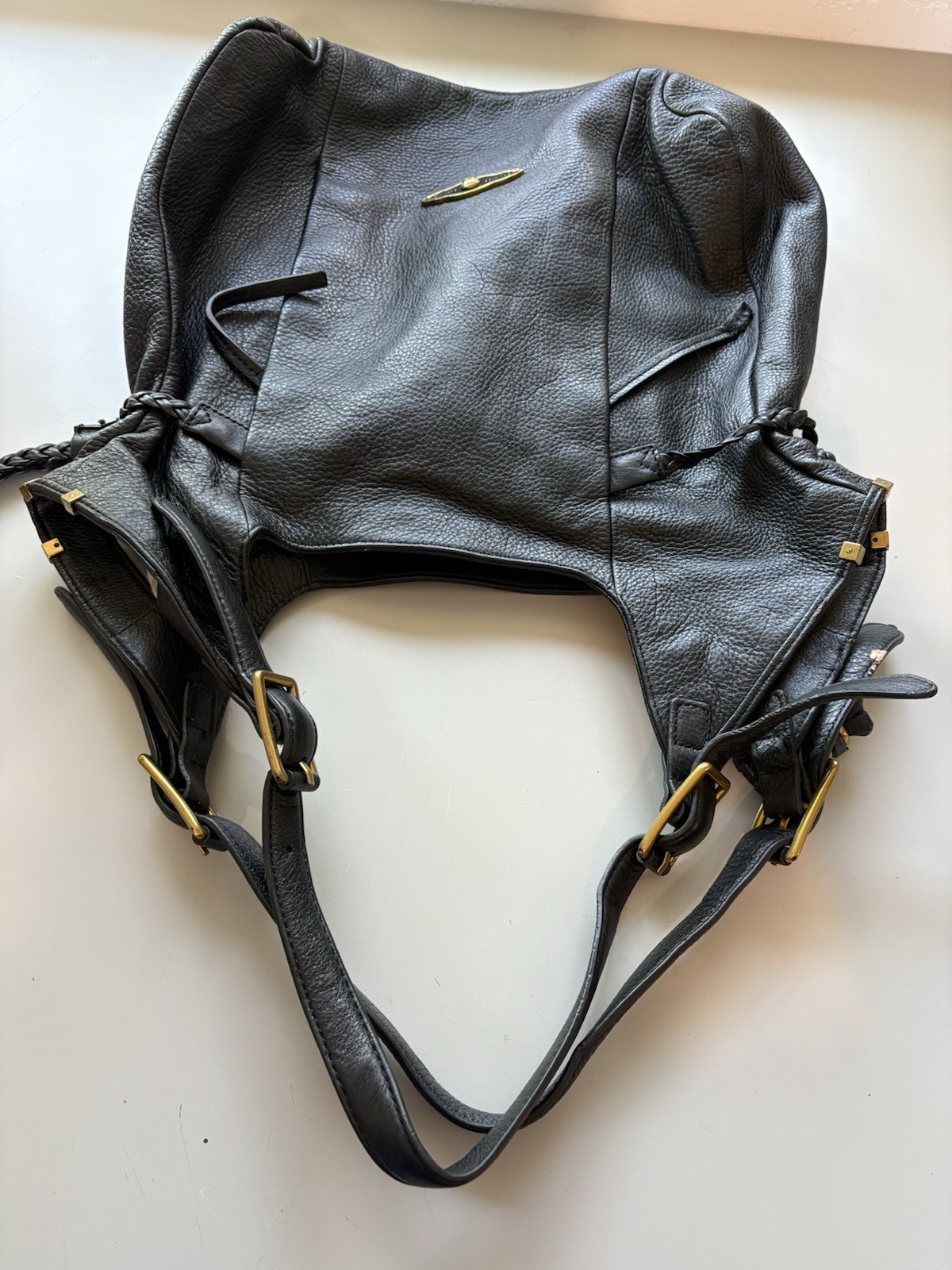Elliott Lucca Sintra Black Leather Hobo Shoulder Bag Soft Slouchy Pebbled Bag