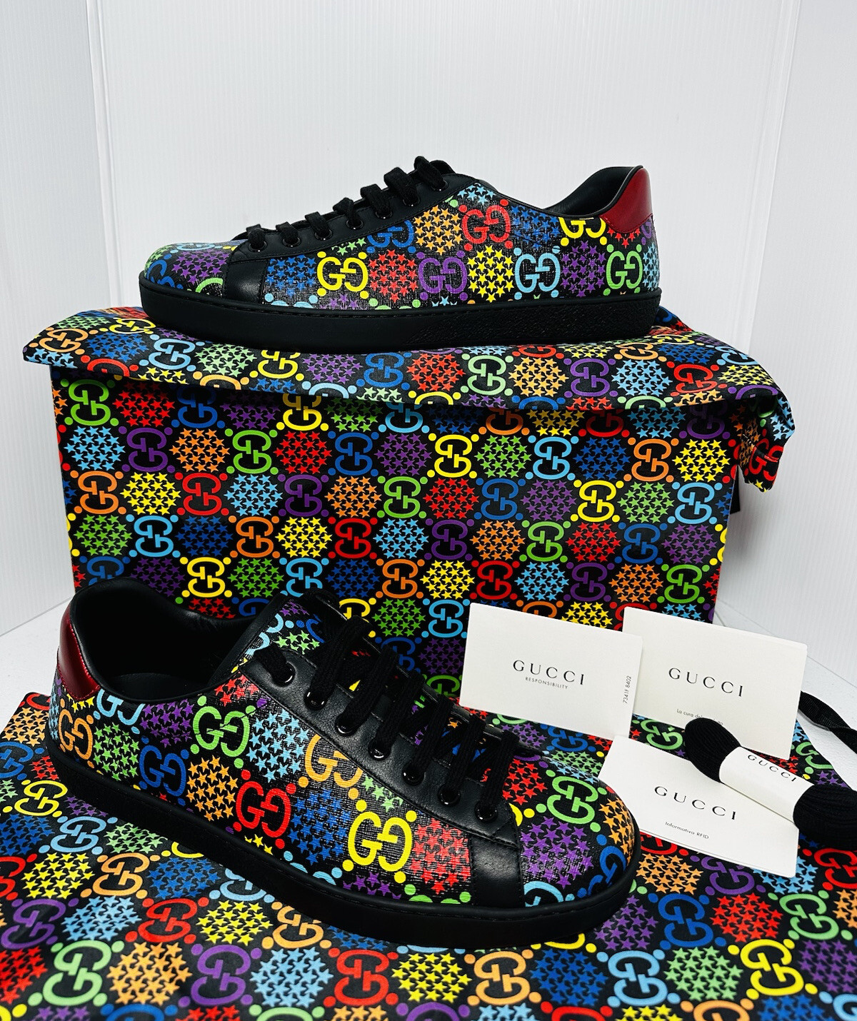 Gucci Psychedelic Ace GG Monogram Men’s Sneakers Multi Color Size 9.5