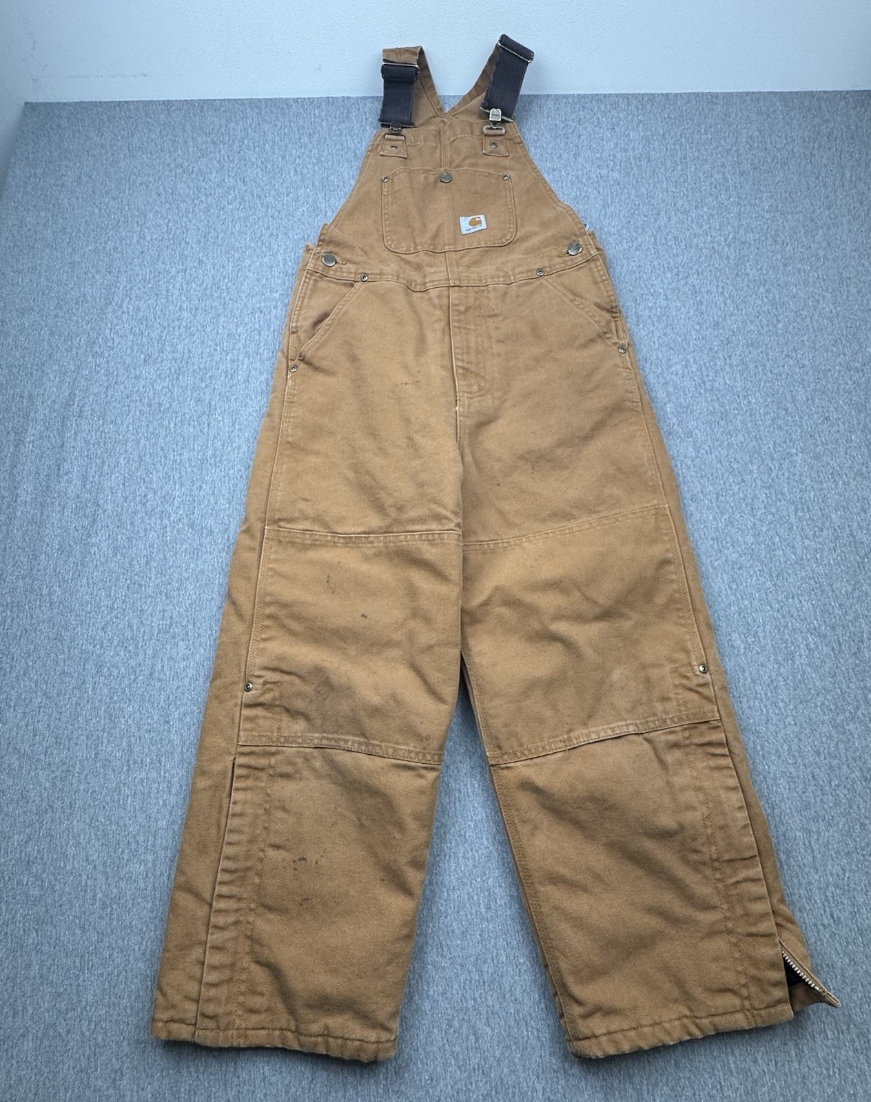 Carhartt Snow Bib Overalls Youth 10 Brown Duck Canvas Insulated Lined Workwear
