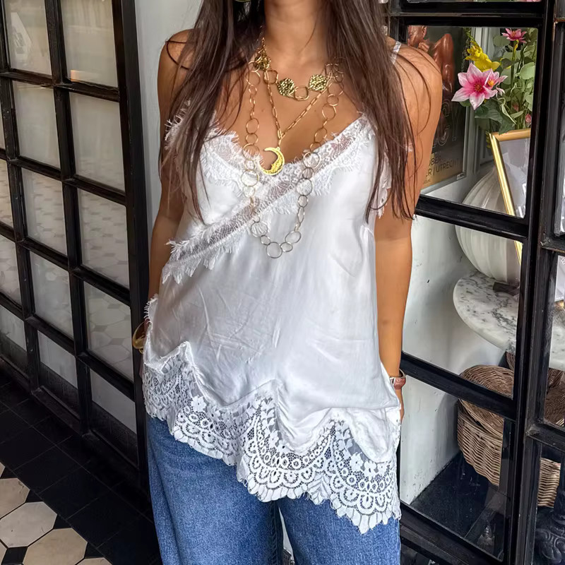 Womens Y2K Lace Cami Babydoll Tank Fairy Grunge Coquette spaghetti strap Top S-L