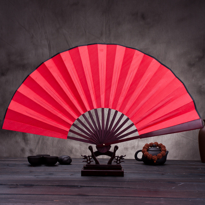 10/13in Folding Hand Fan Chinese Silk Cloth Handheld Wooden Bamboo Antique