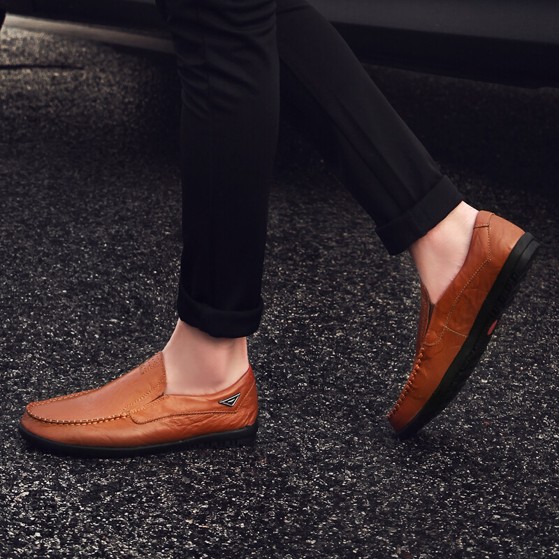 Mens Comfortable Casual Shoes Flat Loafers Genuine Leather Slip on Driving Shoes