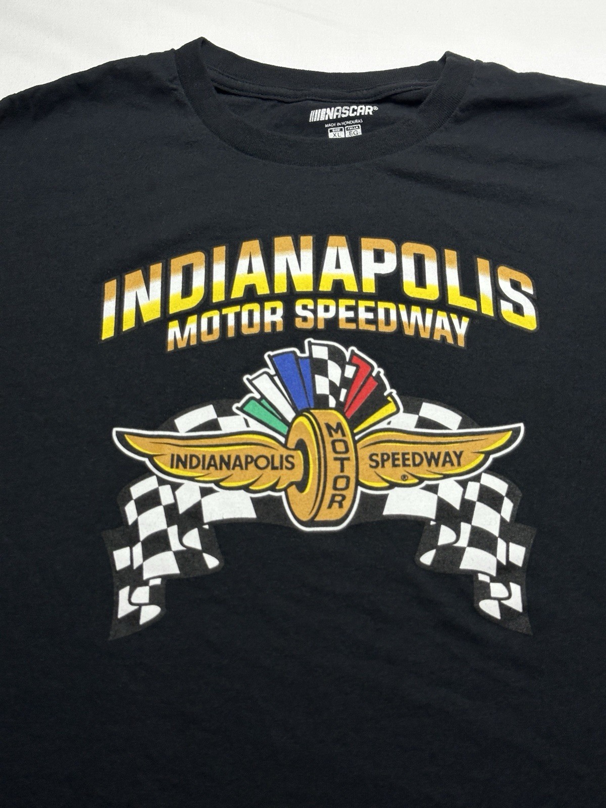 Indianapolis Motor Speedway Winged Wheel Logo Tee Shirt Black Mens Size XL