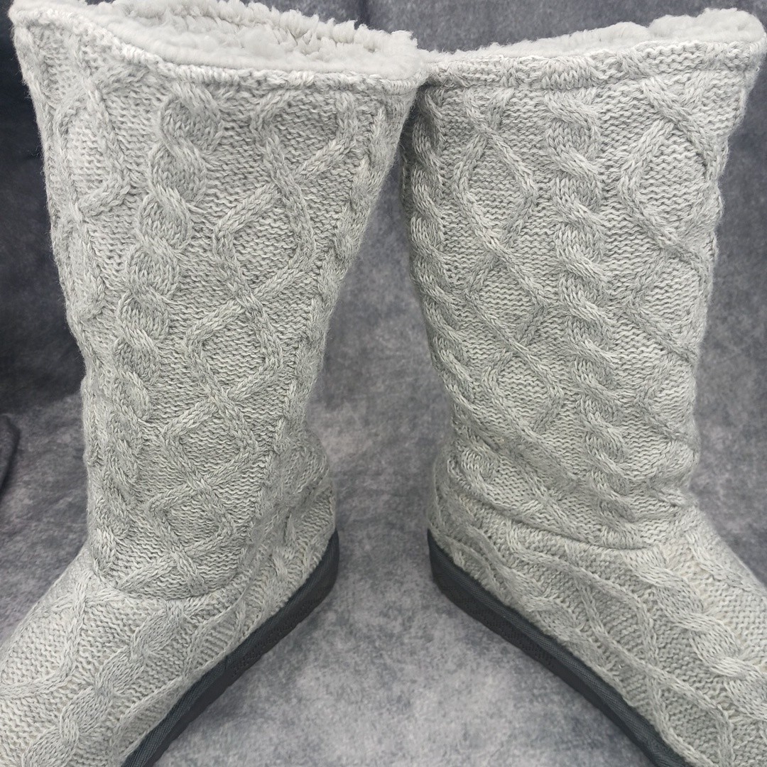 Muk Luks Lilyana Boots Womens 9 Gray Cable Knit Faux Fur Lined Comfort Shoes