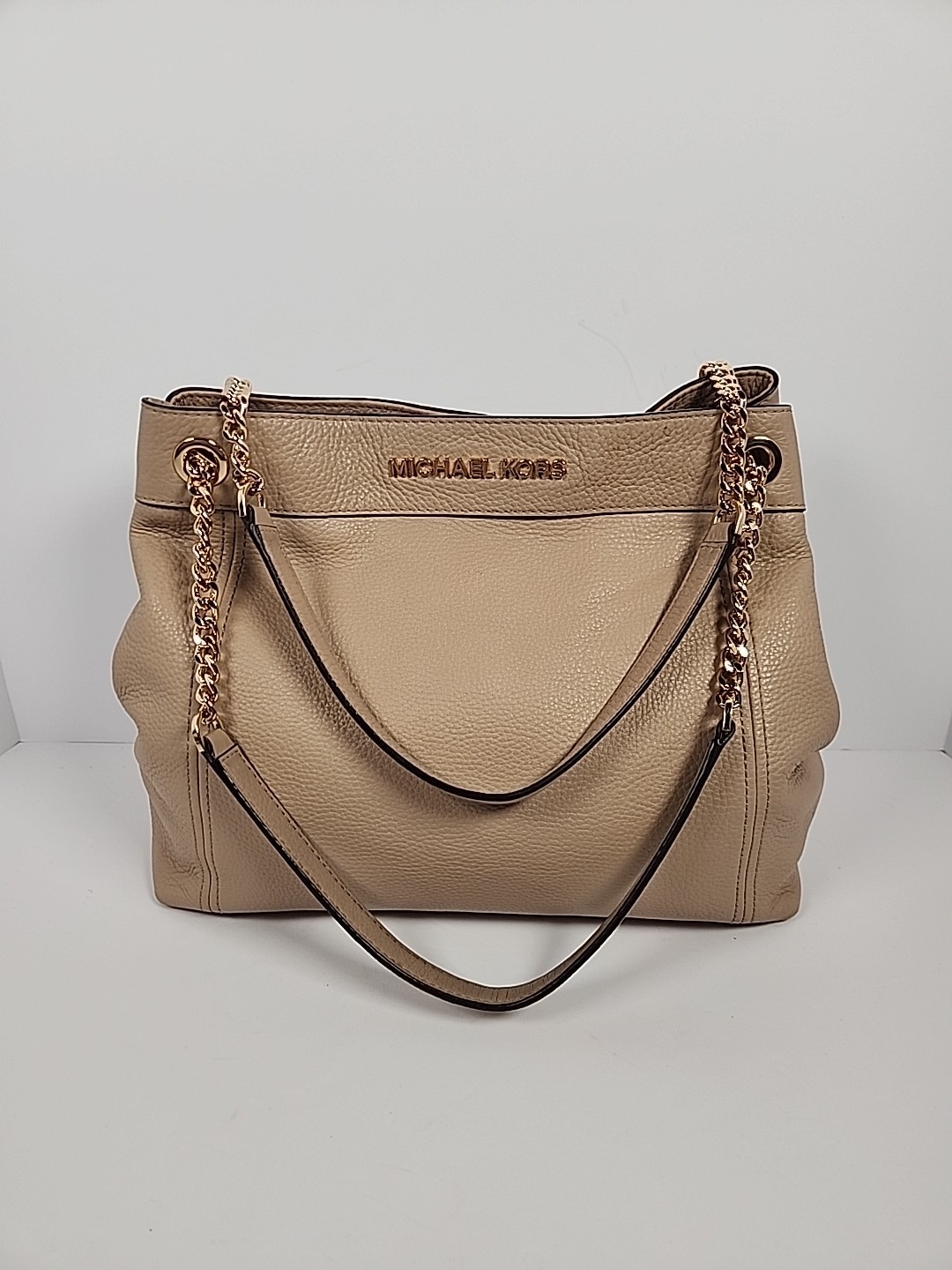 Michael Kors Jet Set Large Chain Shoulder Bag Bisque Pebbled Leather 35T9GTTE7L
