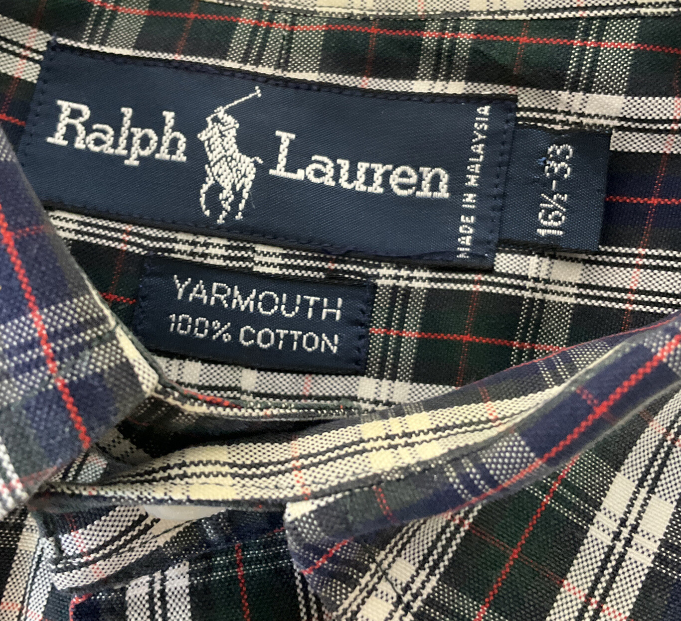 Polo Ralph Lauren Shirt Men Sz 16.5 Yarmouth Tartan Plaid Long Sleeve Retro Pony