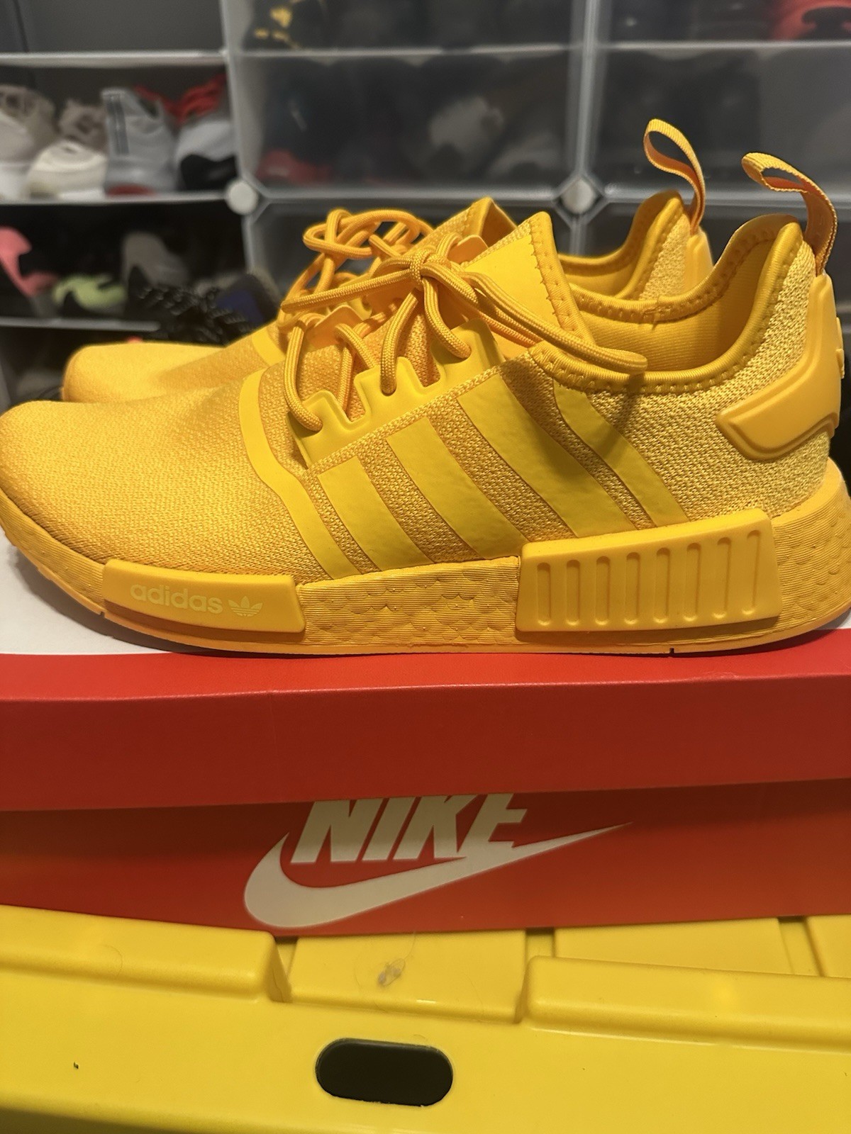 adidas NMD_R1 Boost Men’s Low Top Lace-Up Textile Sneakers HP7826 Yellow