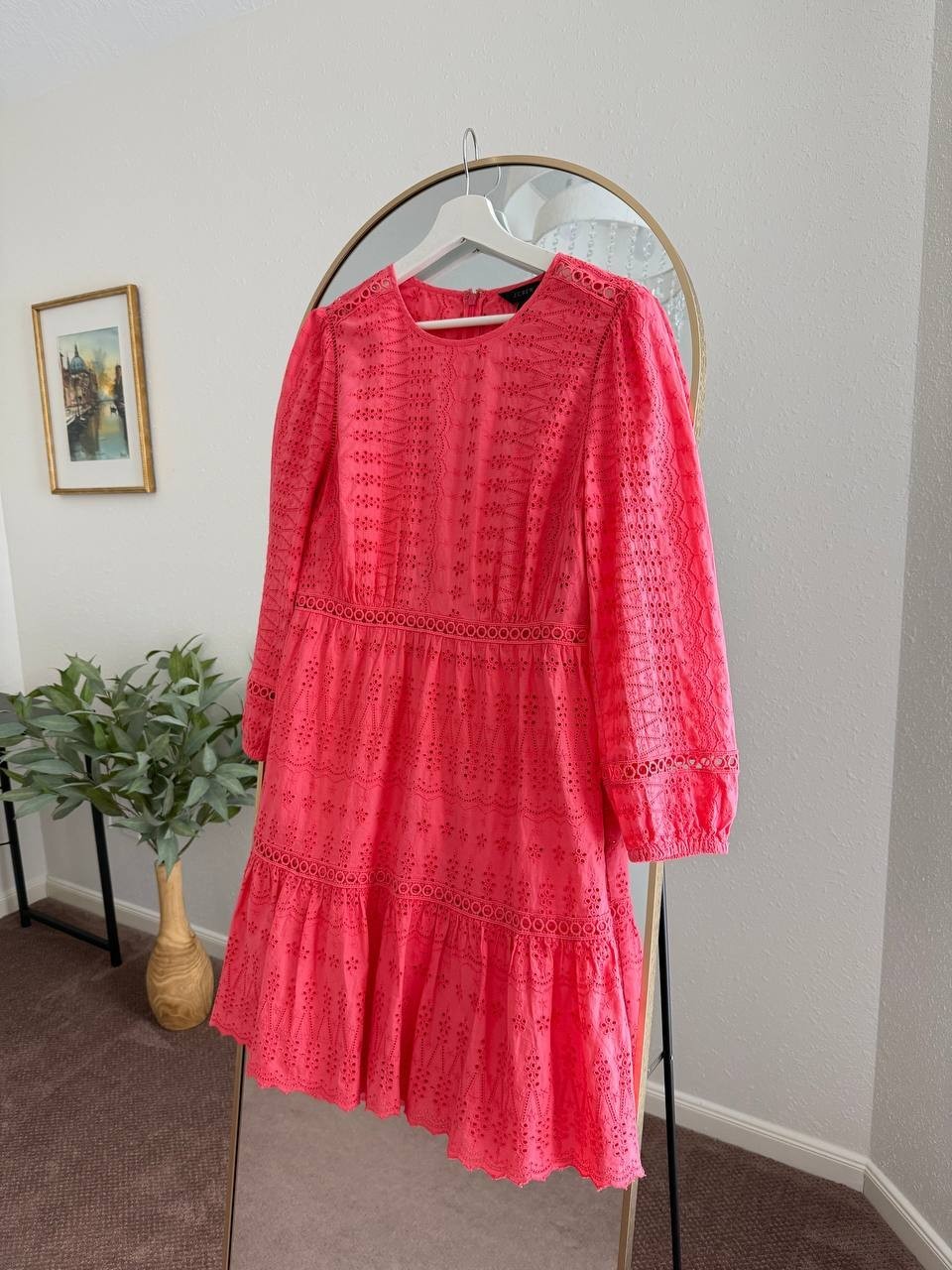 J.Crew Pink Eyelet Cotton Tiered Mini Dress Women’s 4 Long Sleeve Slip Lined