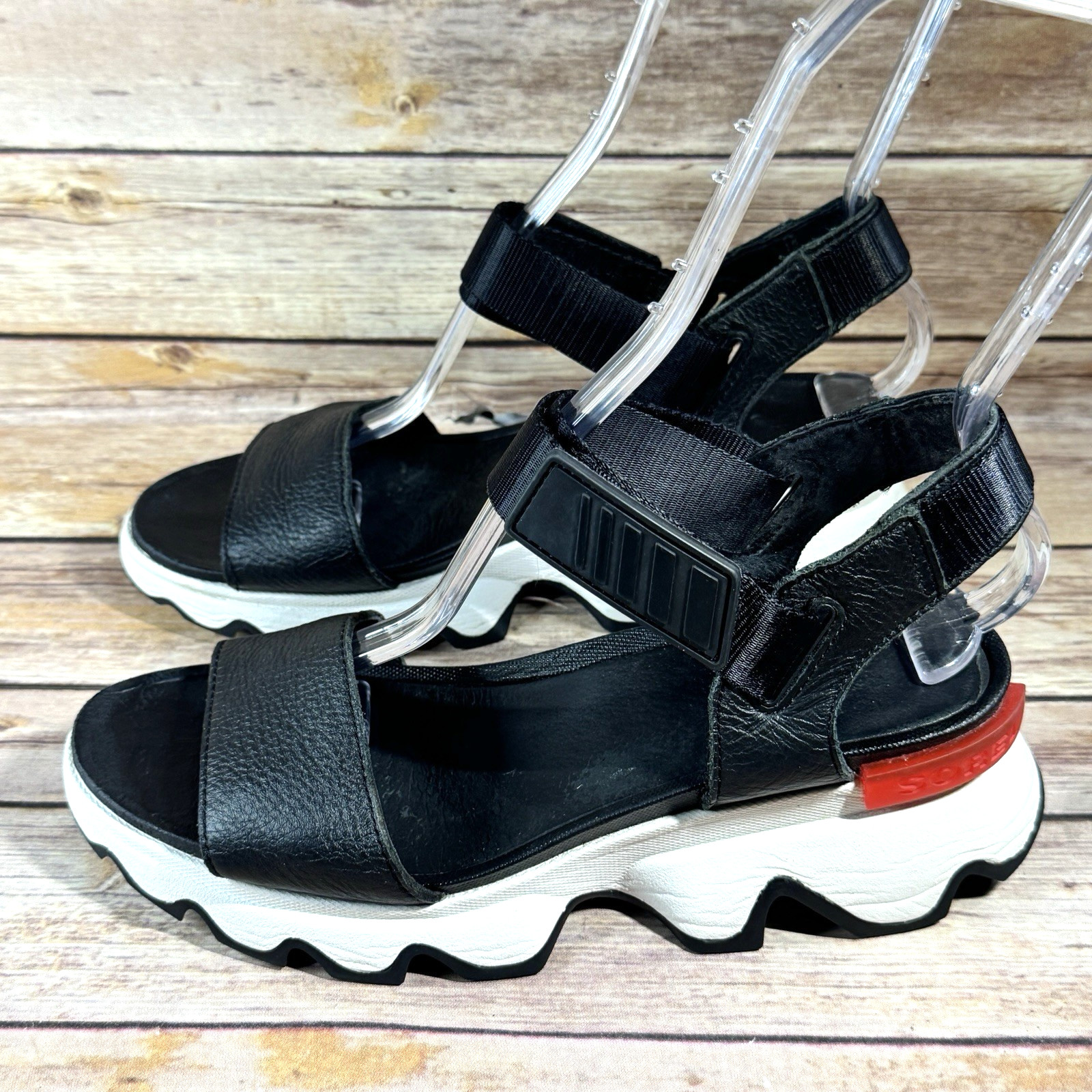 Sorel Womens Black White Red Kinetic Impact Slingback Platform Sandals Size 9