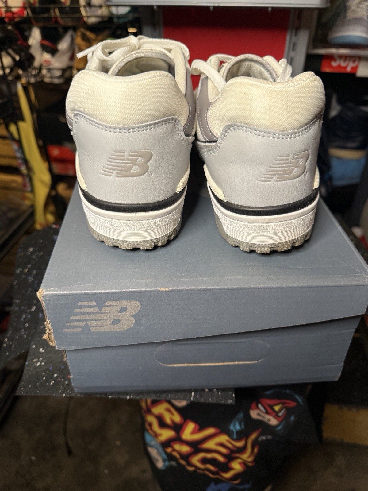 New Balance 550 White/Marblehead/Dark Grey Leather, (Salt & Pepper) Size 11M