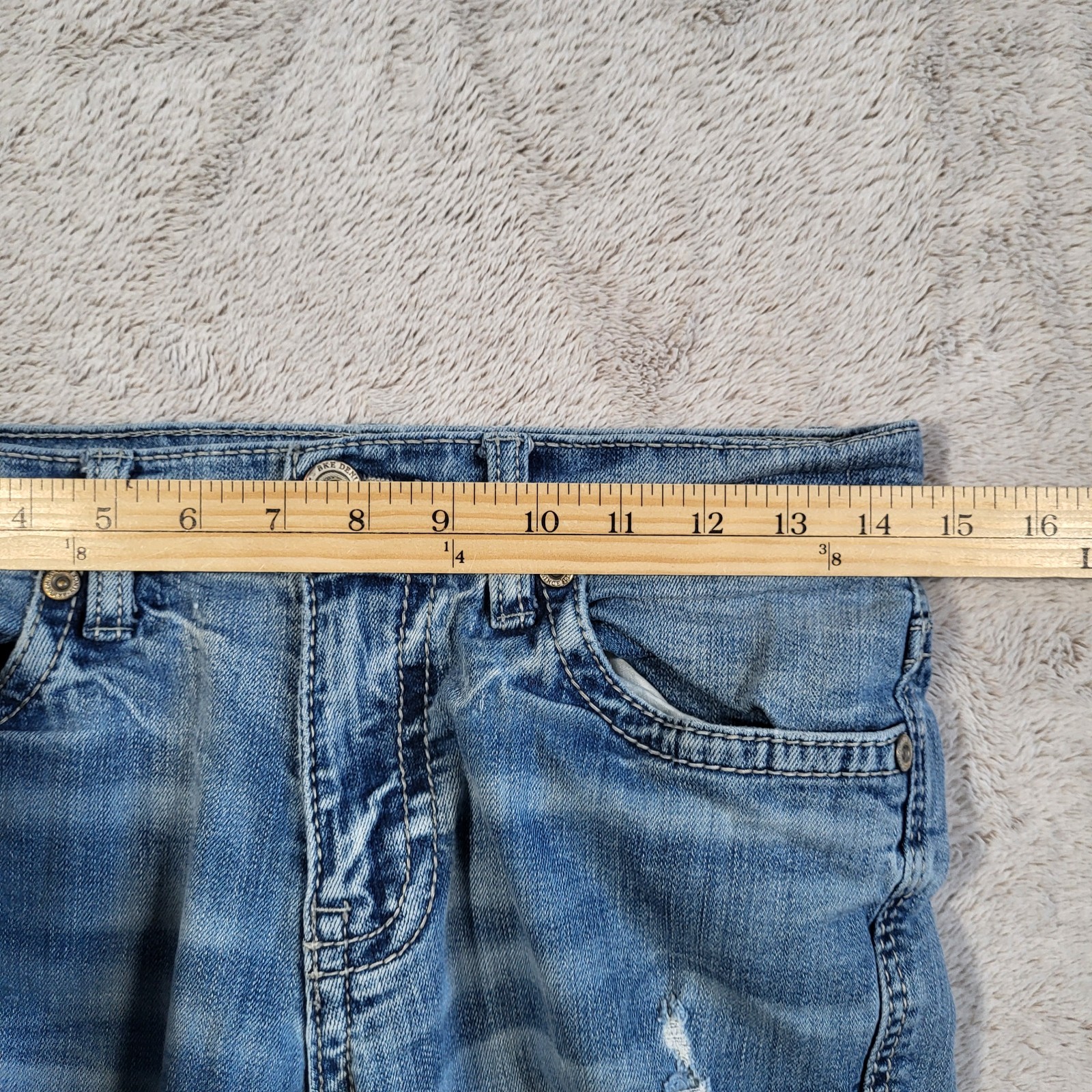 BKE Aiden Slim Fit Bootcut Jeans Men’s 29×34 Blue Light Washed Heavy Distressed