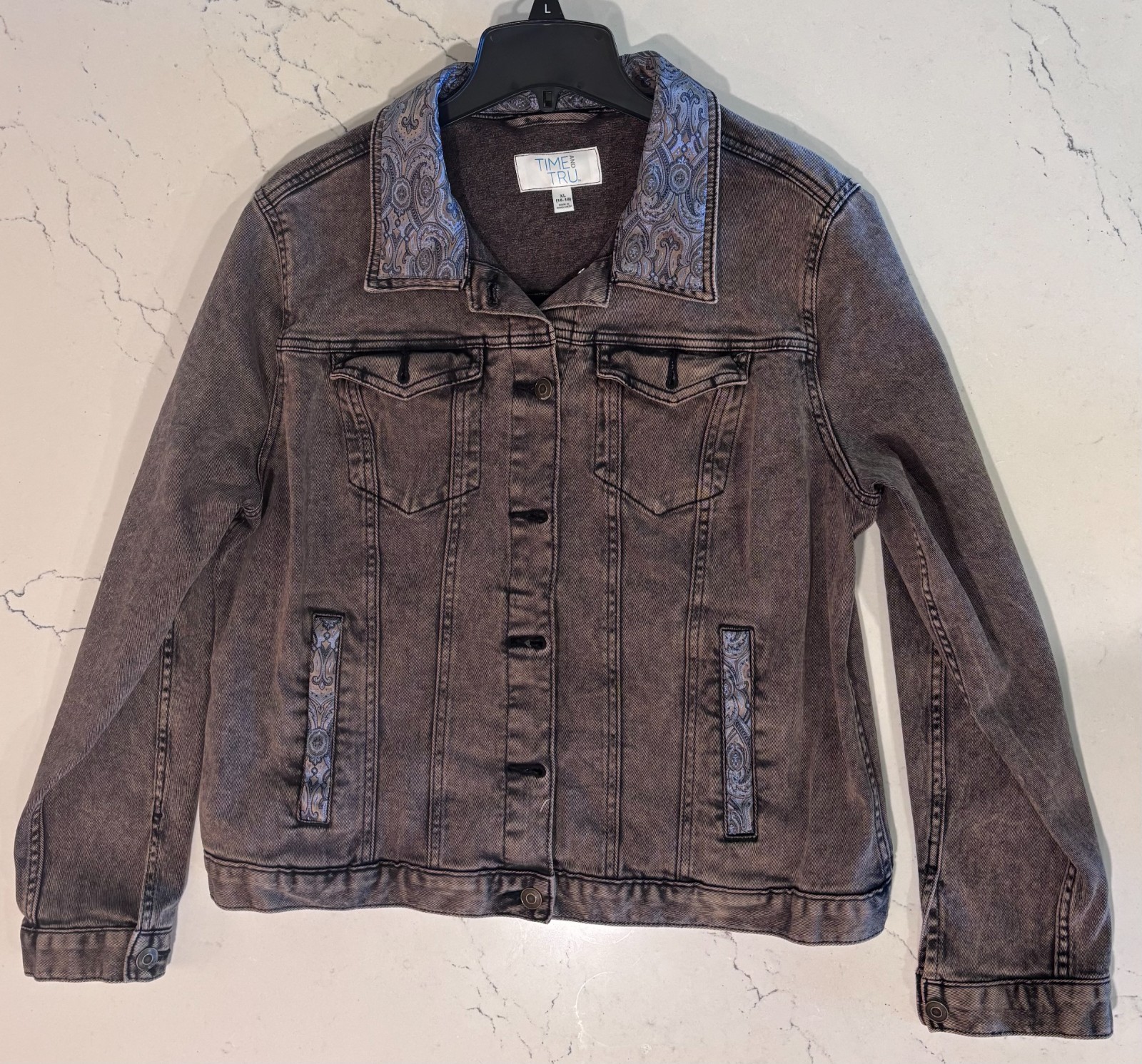 Upcycled Brown Stone Washed Denim Jacket excellent condition – Size 16-18