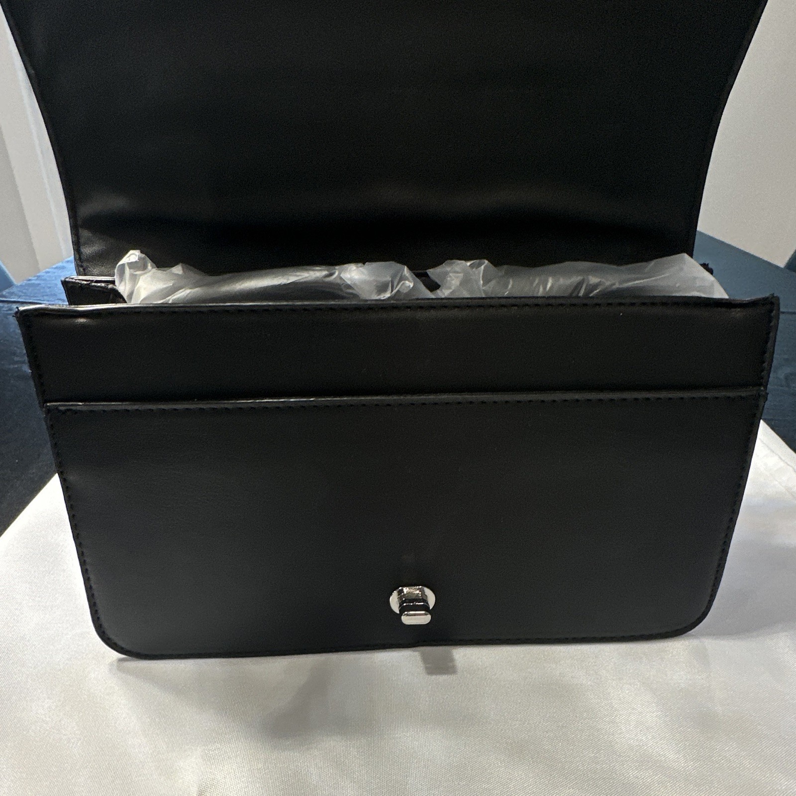 Badgley Mischka Black Quilted Pearl Accent Crossbody Bag, Chain Strap Turn Lock