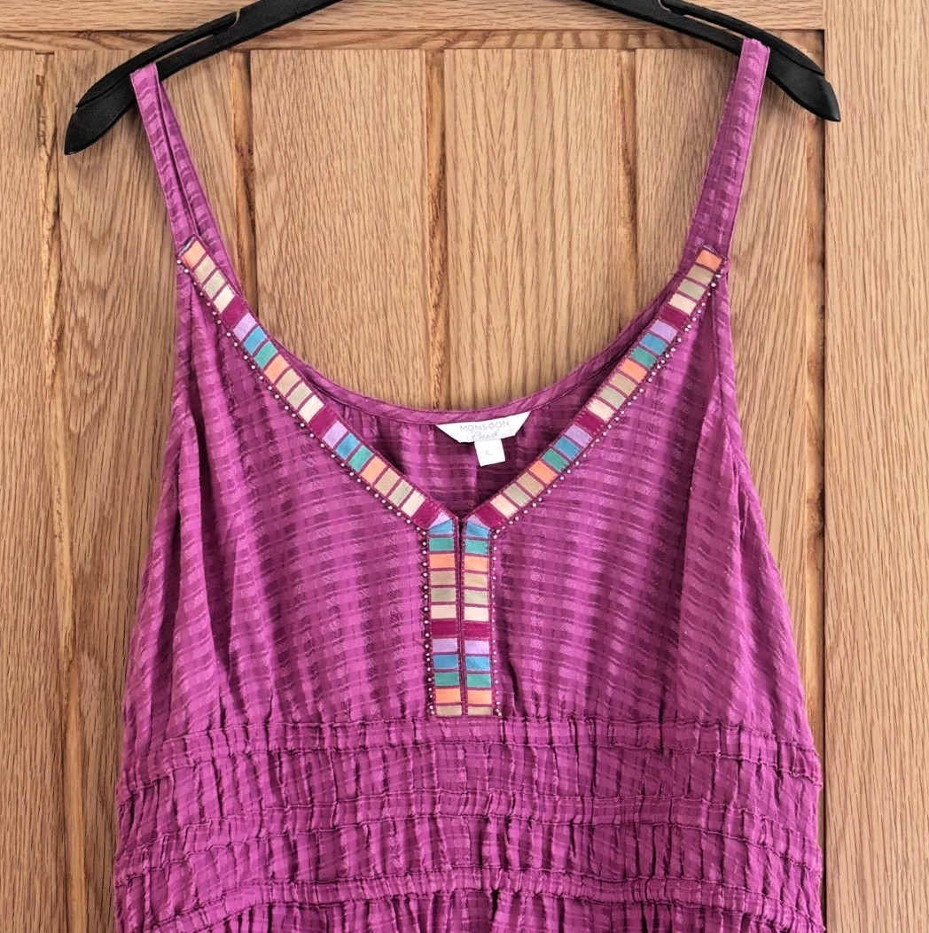 Monsoon Purple (Dark Magenta Pink) Textured Midi Length Sun Dress, Size L, 16-18