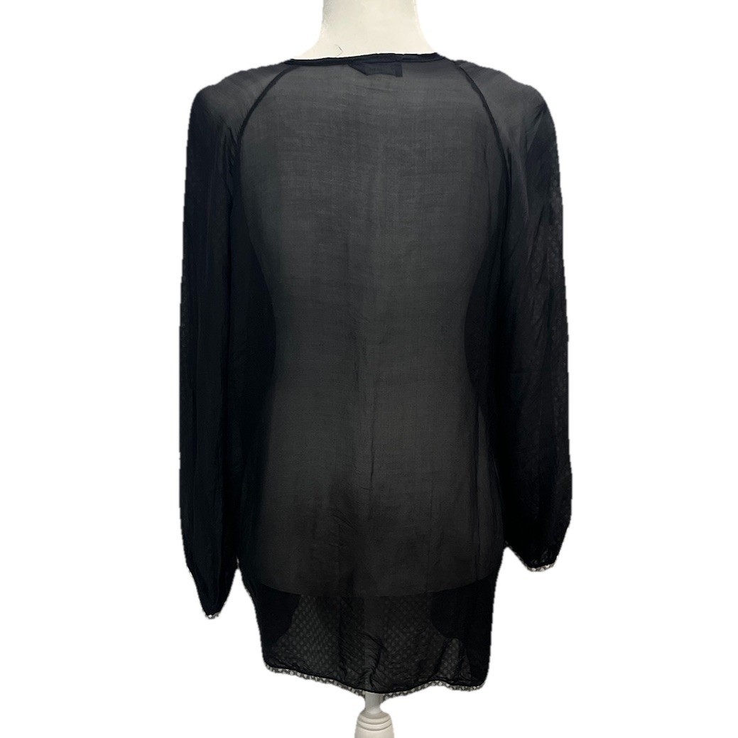 Whimsical Goth Blouse Bella Amore Black Beaded V Neck Sheer Embroidered
