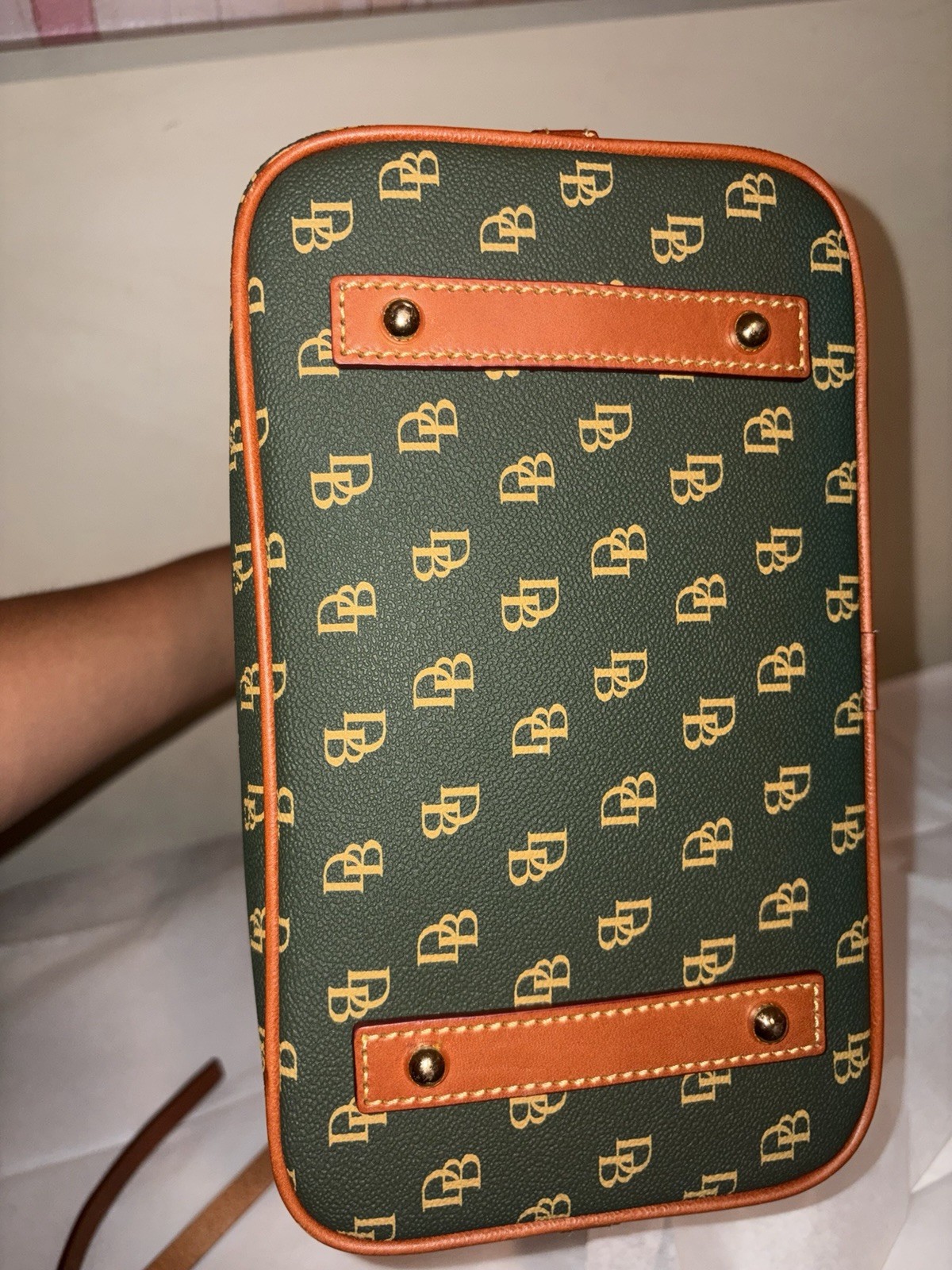 Dooney & Bourke Green Monogram Satchel Top Handle Zip Detachable Strap Medium