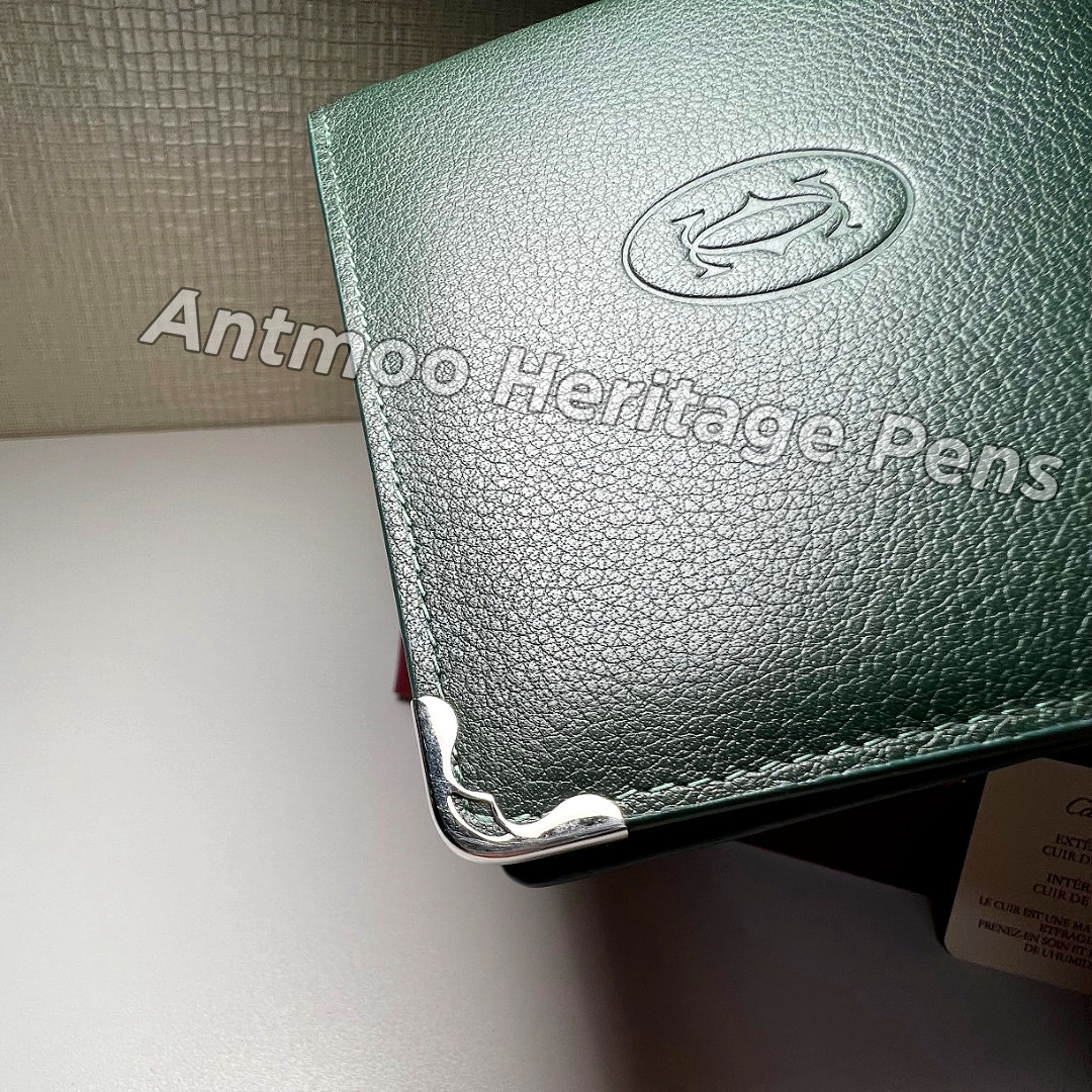 CARTIER Black Leather Bifold Wallet Silver-Tone Corner Accent Men Luxury Wallet